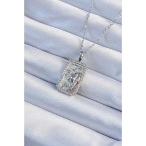 HarmonyAura 316L Çelik Zincir Gümüş Renk Zirkon Taşlı Yüz Figürlü Tarot Kolye