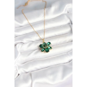 HarmonyAura 316L Çelik Zincirli Yeşil Çiçek Model Kadın Kolye