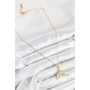 HarmonyAura 316L Çelik Zirkon Taşlı Balık Kuyruğu Model Gold Renk Kadın Kolye