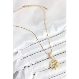 HarmonyAura 316L Çelik Zirkon Taşlı Çember Model Gold Renk Kadın Kolye