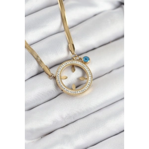 HarmonyAura 316L Çelik Zirkon Taşlı Çeyrek Takılabilir Gold Renk Kadın Kolye