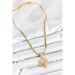 HarmonyAura 316L Çelik Zirkon Taşlı Kalp Model Gold Renk Kadın Kolye