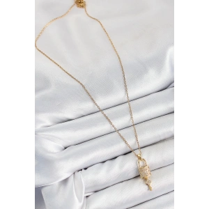 HarmonyAura 316L Çelik Zirkon Taşlı Kilit Ve Sallantılı Anahtar Model Gold Renk Kadın Kolye