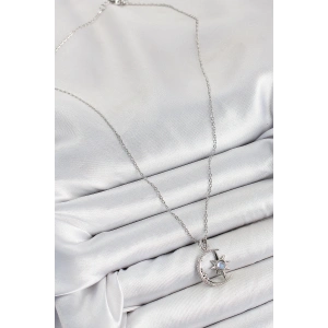 HarmonyAura 316L Çelik Zirkon Taşlı Kutup Yıldızlı Hilal Model Gümüş Renk Kadın Kolye