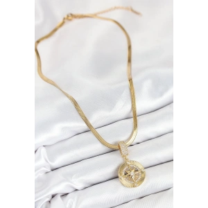 HarmonyAura 316L Çelik Zirkon Taşlı Pusula Model Gold Renk Kadın Kolye