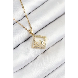 HarmonyAura 316L Çelik Zirkon Taşlı Yıldız Model Gold Renk Kadın Kolye
