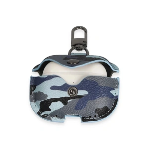 HarmonyAura  Airpods 3 (3.nesil) Çanta Kamuflaj Deri Kılıf - Mavi