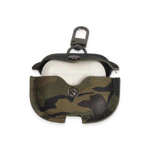 HarmonyAura  Airpods Pro 2 (2.nesil) Çanta Kamuflaj Deri Kılıf - Haki Yeşil