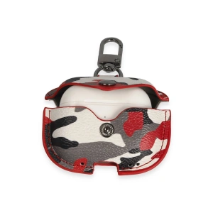 HarmonyAura  Airpods Pro 2 (2.nesil) Çanta Kamuflaj Deri Kılıf - Kırmızı