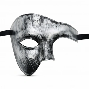 HarmonyAura Antik Eskitme Gümüş Erkek Yarım Maske - Phantom & Balo Maskesi