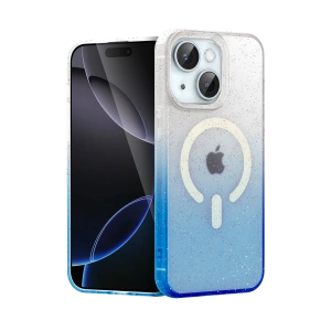 HarmonyAura Apple iPhone 14 Pummel Shiny Magsafe Kapak - Mavi