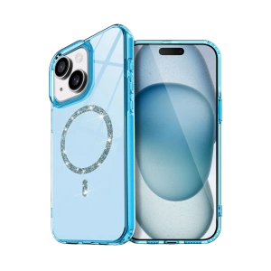 HarmonyAura Apple iPhone 15 Plus Live Diamond Magsafe Kapak - Mavi