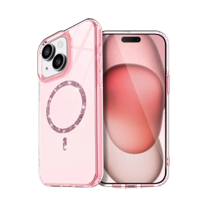 HarmonyAura Apple iPhone 15 Plus Live Diamond Magsafe Kapak - Pembe