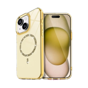 HarmonyAura Apple iPhone 15 Plus Live Diamond Magsafe Kapak - Sarı