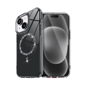 HarmonyAura Apple iPhone 15 Plus Live Diamond Magsafe Kapak - Siyah