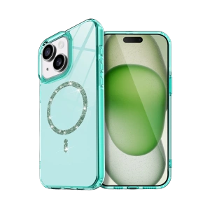 HarmonyAura Apple iPhone 15 Plus Live Diamond Magsafe Kapak - Yeşil