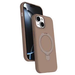 HarmonyAura Apple iPhone 15 Plus Regal Magsafe Standlı Kapak - Çöl Titanyum