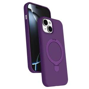 HarmonyAura Apple iPhone 15 Plus Regal Magsafe Standlı Kapak - Derin Mor