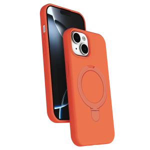 HarmonyAura Apple iPhone 15 Plus Regal Magsafe Standlı Kapak - Turuncu