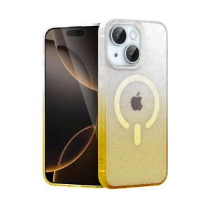 HarmonyAura Apple iPhone 15 Pummel Shiny Magsafe Kapak - Gold