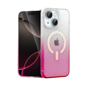 HarmonyAura Apple iPhone 15 Pummel Shiny Magsafe Kapak - Pembe