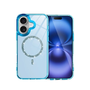 HarmonyAura Apple iPhone 16 Plus Live Diamond Magsafe Kapak - Mavi