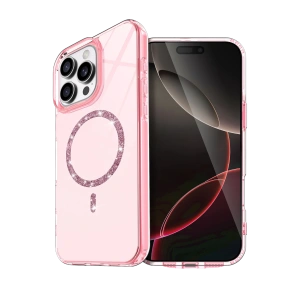 HarmonyAura Apple iPhone 16 Pro Max Live Diamond Magsafe Kapak - Pembe