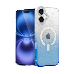 HarmonyAura Apple iPhone 16 Pummel Shiny Magsafe Kapak - Mavi
