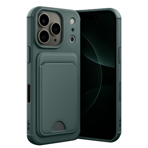 HarmonyAura Apple iPhone 17 Pro Max Kelvin Kartvizitli Silikon - Koyu Yeşil