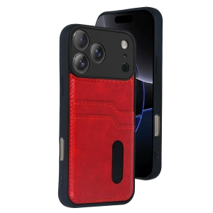 HarmonyAura Apple iPhone 17 Pro Max Sara Kartvizitli Deri Kılıf - Kırmızı