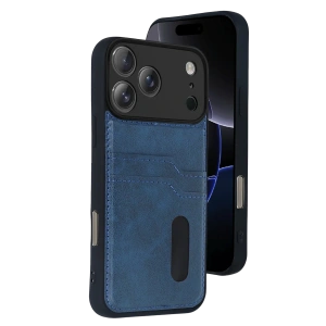 HarmonyAura Apple iPhone 17 Pro Sara Kartvizitli Deri Kılıf - Lacivert