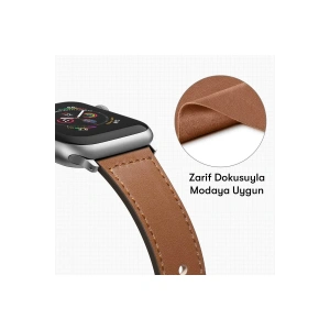 HarmonyAura  Apple Watch 42mm Kr415 Luaz Deri Kordon - Turuncu