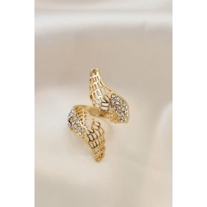 HarmonyAura Ayarlamalı Gold Renk Metal Zirkon Taşlı Kanat Yüzük