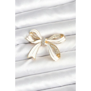 HarmonyAura Beyaz Renk Fiyonk Model Broş