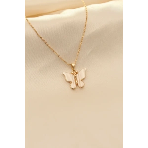 HarmonyAura Beyaz Sedefli Kelebek Figürlü Kadın Kolye