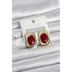 HarmonyAura Bordo Renk Kare Model Vintage Kadın Küpe