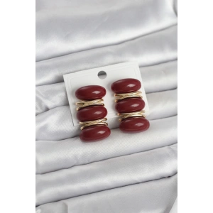 HarmonyAura Bordo Vintage Model Gold Renk Kadın Küpe