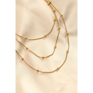 HarmonyAura Çelik Altın Renkli Topçuk Tasarımlı Çoklu Kolye