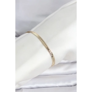 HarmonyAura CM 14K Gold Renk Lazerli Yassı Zincir Model Kadın Bileklik