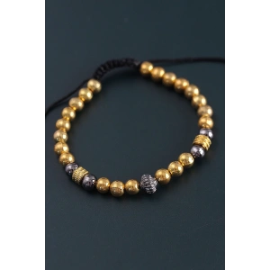 HarmonyAura Doğal Taş Çember Model Gold Ve Füme Renk Asansörlü Erkek Bileklik