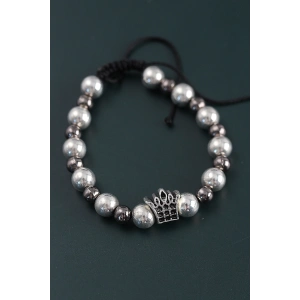 HarmonyAura Doğal Taş Kral Tacı Model Gümüş Ve Füme Renk Asansörlü Erkek Bileklik