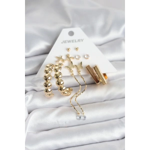 HarmonyAura Gold Renk Pirinç 6 Çift Kadın Küpe Seti