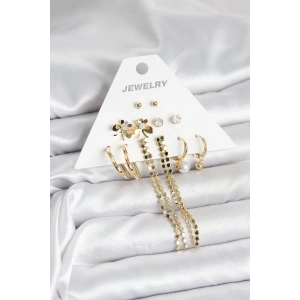 HarmonyAura Gold Renk Pirinç 6lı Kadın Küpe Seti