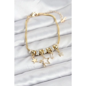HarmonyAura Gold Renk Pirinç Yıldız Model Charmlı Kadın Bileklik