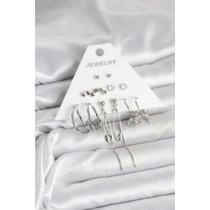 HarmonyAura Gümüş Renk 6lı Pirinç Küpe Seti