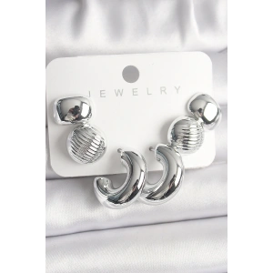 HarmonyAura Gümüş Renk İşlemeli Daire Halka Model CCB Platik Kadın Küpe Seti