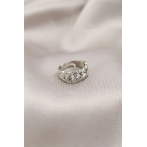 HarmonyAura Gümüş Renk Metal Zincir Model Taşlı Kadın Yüzük