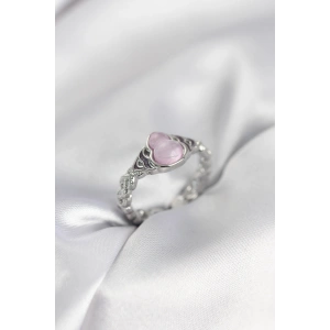 HarmonyAura Gümüş Renk Pembe Damla Model Kadın Yüzük