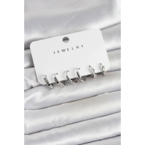 HarmonyAura Gümüş Renk Pirinç 3 Çift Kadın Küpe Seti