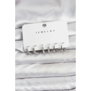 HarmonyAura Gümüş Renk Pirinç Zirkon Taşlı Kadın Küpe Seti